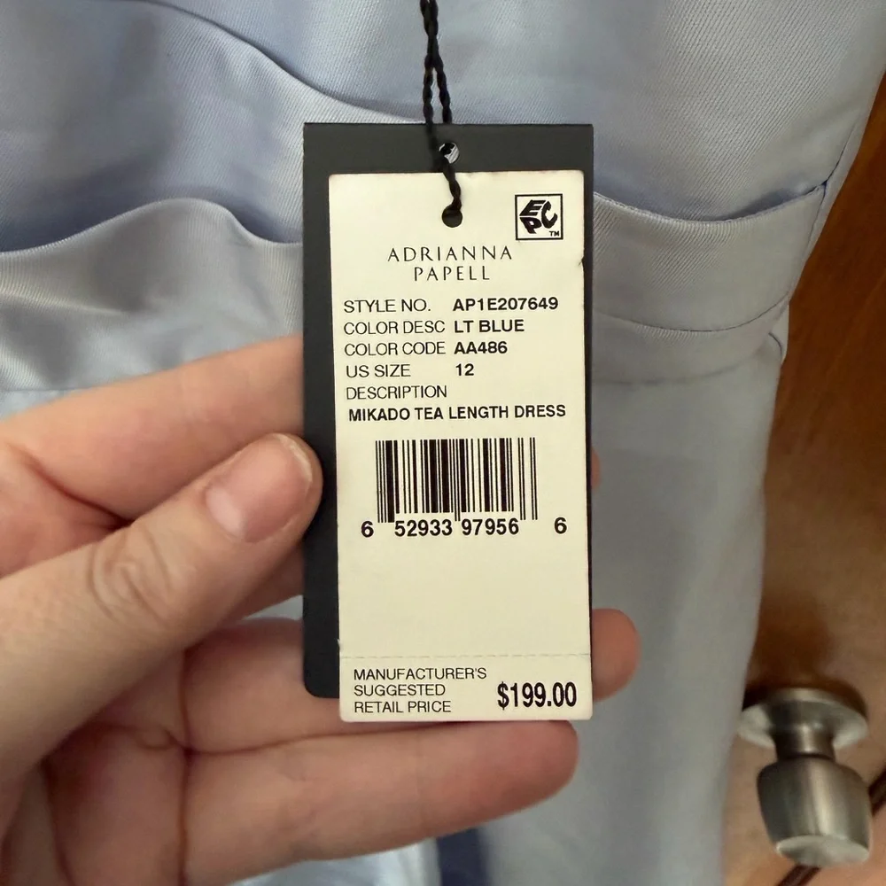 Wedding Guest Adrianna Papell Dusty Blue Satin Midi Dress Size 12 NWT Elegant - Picture 4 of 6